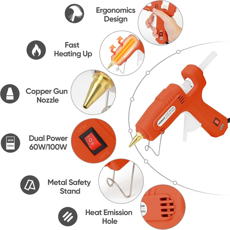 ROMECH Full Size Hot Glue Gun with 60/100W Dual Power and 21 Hot Glue Sticks (7/16"), Fast Preheating Heavy Duty Industrial Gluegun with Storage Case for Crafting, DIY and Repairs (Orange) - Image 2
